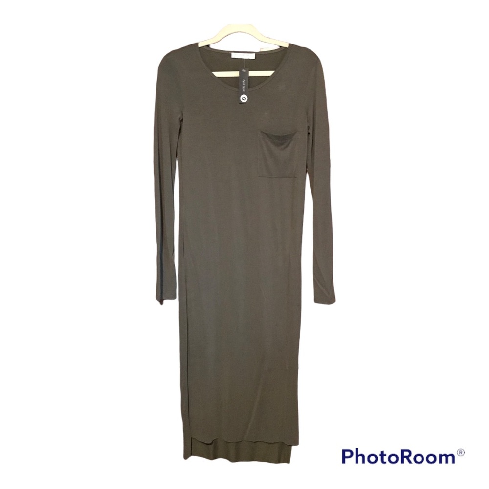 April Spirit Boutique Midi Dress Side Slit Modal Forest Green Size Small NWT